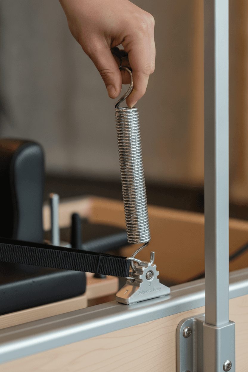 Pilates reformer pad and spring detail