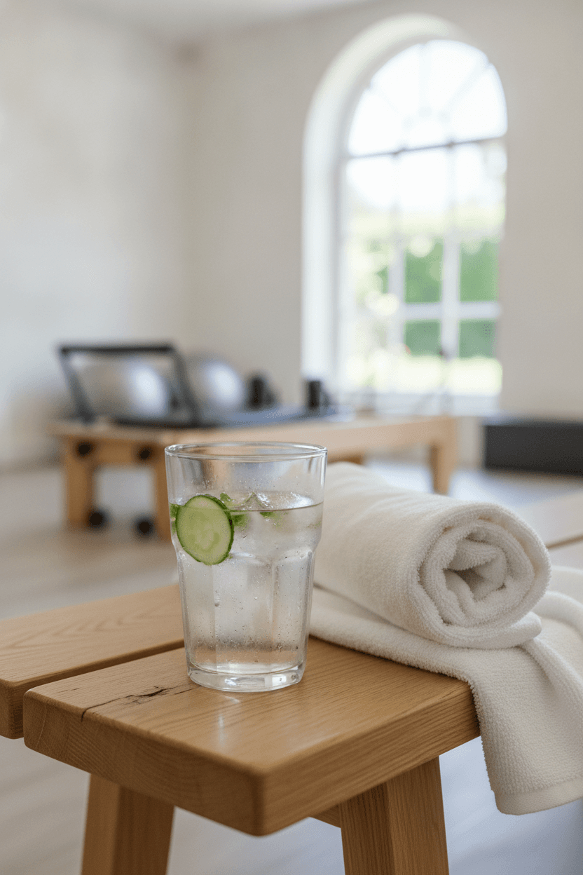 Studio sweat towel and water bottle for Lagree fitness